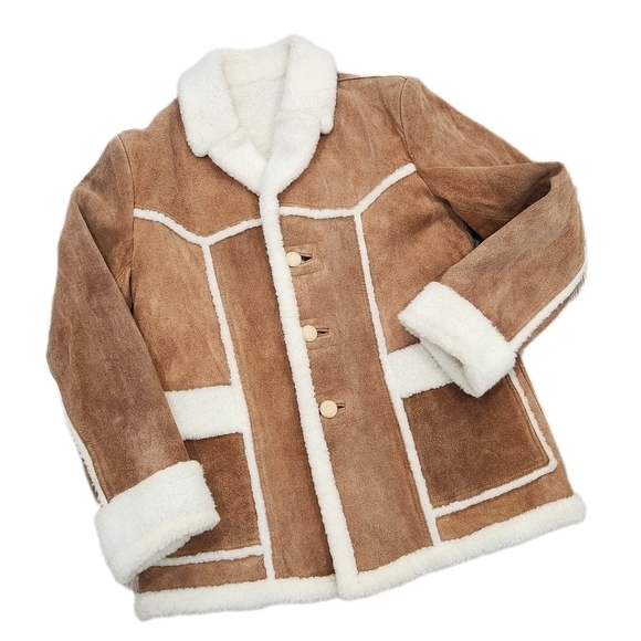 Unbranded Jackets & Blazers - Vintage Shearling Suede Jacket, Tan/ Cream, Women's Medium, Men's Small